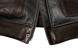 Blouson aviateur en cuir marron de qualité supérieure pour homme, style vintage, col en peau de mouton, design hiver et mode, fermeture éclair. - Product Image 5