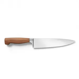 Couteau de chef classique de 8 pouces, manche en bois brun, lame argentée unie, pour cuisines domestiques, découpe de légumes, tranchage de fruits, outil de cuisine - Product Image 1