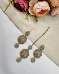 Ensemble de bijoux 3 pièces pour femmes, pierres précieuses ovales et en forme de poire, collection de bijoux de créateur, style ethnique, pour occasions spéciales. - Product Image 6