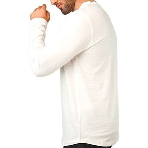 Camiseta de Manga Larga para Hombre, Cuello Redondo, 100% Algodón, Tejido de Punto, Corte Regular, Color Sólido, Estilo Casual, Blanca - Product Image 3