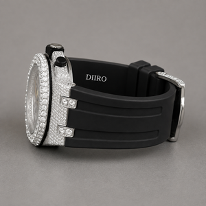 Montre-bracelet chronographe de luxe pour homme, entièrement pavée de diamants, bracelet en caoutchouc noir, boîtier entièrement pavé, montre de créateur tendance hip-hop - Product Image 2