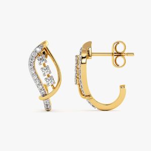 Pendientes de Oro Amarillo con Diamantes Cultivados en Laboratorio, Diseño de Hoja Curva y Calado - Product Image 5