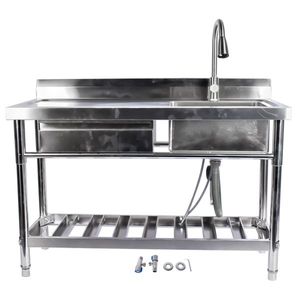 Lavello da Cucina Commerciale Indipendente in Acciaio Inossidabile con Cassetto e Rubinetto Estraibile, Tipo con Ripiano Destro da 47 Pollici - Product Image 1