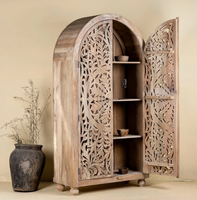 Armoire en bois de manguier pour chambre à coucher, avec porte en rotin simple et tiroirs, meuble de rangement moderne en bois pour chambre.
