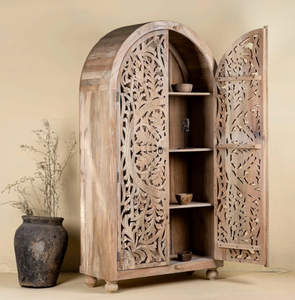 Armoire en bois de manguier pour chambre à coucher, avec porte en rotin simple et tiroirs, meuble de rangement moderne en bois pour chambre. - Product Image 6