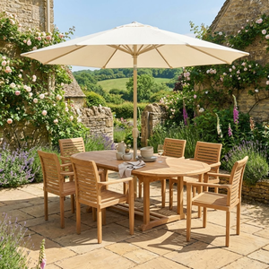 Traditional Oval Teak Wood <b>Garden</b> <b>Table</b> and Chair Set - Product Image 1
