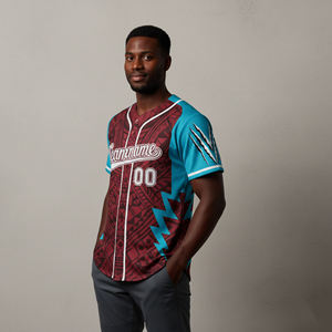 Maillot de baseball personnalisé pour homme, manches courtes, impression par sublimation, Teammate 00, rouge et bleu, séchage rapide, coupe classique, vêtements pour toutes les saisons - Product Image 5