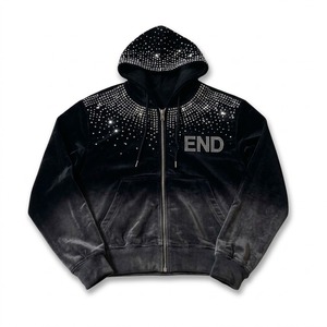 เสื้อฮู้ดปักโลโก้ END Rhinestone สำหรับผู้ชาย ผ้ากำมะหยี่ สไตล์ลำลอง ใส่ได้ในฤดูใบไม้ร่วง ทรงปกติ แบบซิป - Product Image 3