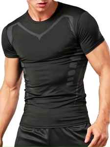 Chemise de compression slim fit pour homme, manches courtes, motif uni, respirante, séchage rapide, pour la course à pied, la gym, les entraînements en extérieur - Product Image 6