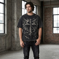 T-shirt pour homme noir délavé coupe classique col en V manches courtes 100% coton anti-rétrécissement séchage rapide respirant streetwear TRACK