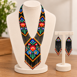 Ethnic Flower Beaded Necklace Earring Ring Bracelet Set for Women Colorful <b>Tribal</b> Boho Fine Wedding Jewelry - Product Image 2