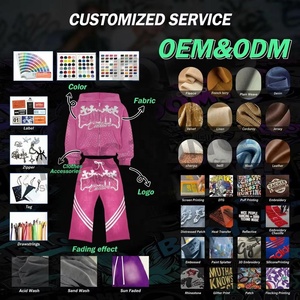 Custom Logo <b>Men's</b> Rhinestone Tracksuit Full Zip Hoodie and Sweatpants Set Oversized Streetwear Heavyweight Sweat Suit Set - Product Image 5