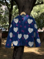 Veste décontractée en velours brodé en forme de cœur, 100 % coton, faite à la main à Jaipur, col mandarin élégant, style Suzani, automne, duveteuse
