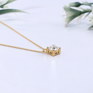 Collier pendentif solitaire classique en or jaune avec diamant de laboratoire taillé, serti en panier, bijoux fins, cadeau pour anniversaire ou fête - Product Image 2