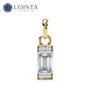 LOISTA Women's White Gold <b>Emerald</b> Cut Diamond <b>Pendant</b> With Side Diamonds Classic Style GIA Certified - Product Image 3