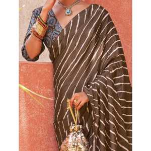 Spectaculaire marron imprimé numérique crêpe Festival porter Saree - Product Image 3