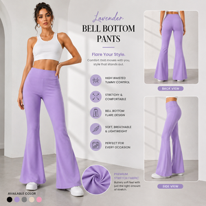 High Waist Flare <b>Pants</b> Women Solid Color Knitted Full Length Elastic Waist Casual Summer Purple Spandex Polyester <b>Pants</b> - Product Image 5