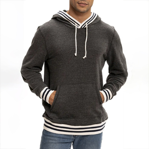 En gros Sweat à capuche universitaire en molleton de coton avec bordure côtelée rayée, poche kangourou, style streetwear et décontracté - Product Image 5
