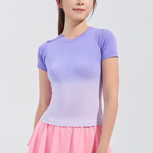 Camiseta Deportiva Ajustada para Mujer, Manga Corta, Básica, Elástica, Transpirable, de Secado Rápido, Color Sólido - Product Image 4