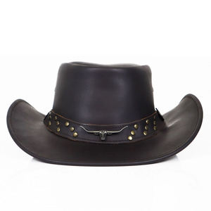 Best Selling Genuine Leather Pull on Closure <b>Western</b> Leather <b>Hats</b> Vintage Leather Cowboy <b>Hats</b> - Product Image 3