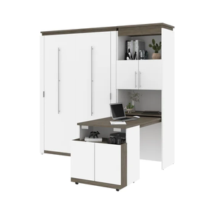 White Queen Size Murphy <b>Bed</b> Modern Design Foldable Wall <b>Bed</b> Space Saving Bedroom Furniture <b>Convertible</b> Storage Cabinet PU - Product Image 2
