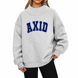 AXID Alpha / Xi / Delta Unisex <b>Mock</b> <b>Neck</b> Sweatshirt with Chenille Letter Embroidery Cotton Fleece Oversized College University - Product Image 1