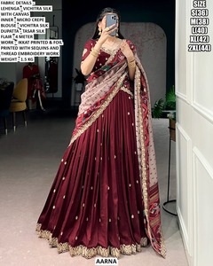 Eshaal Lehenga Choli Morado Largo hasta el Suelo con Bordado Bhandhani Tradicional de Secado Rápido y Protección Solar para Diwali/Fiestas Vichitra - Product Image 6