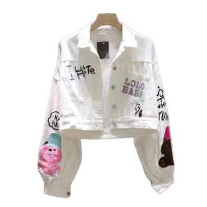 Lettre imprimer blanc Denim veste femmes 2025 nouveau printemps automne court Jean vestes manteau femme coréenne mode Top qualité - Product Image 1