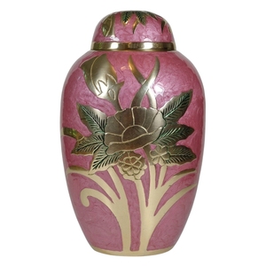 Nueva Urna Funeraria de Latón Macizo en Color Morado Perla Suave, Recipiente Conmemorativo Grande con Detallados Flores Plateadas Grabadas - Product Image 2