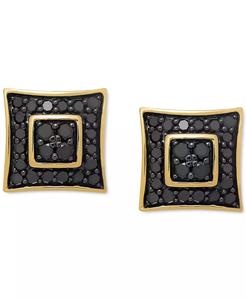 Orecchini da uomo a bottone a grappolo di diamanti neri (1/2 ct. T. w.) in argento Sterling placcato oro 18k | Macacy's - Product Image 2