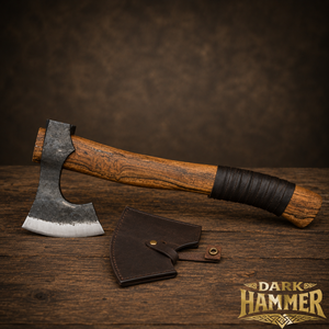 Hacha vikinga medieval forjada a mano con mango y funda de cuero - Product Image 2