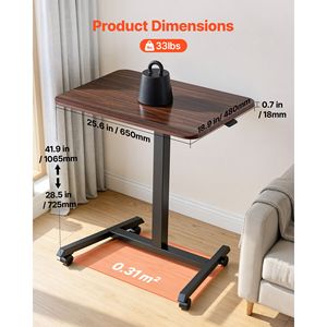Bureau debout réglable en hauteur avec roulettes, poste de travail mobile assis-debout de 25,6 x 19 pouces pour le bureau à domicile - Product Image 2