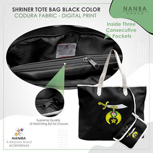 Sac fourre-tout écologique noir brodé avec emblème Shriner du Groupe NANBA, sac à bandoulière en poly-vinyle Codura avec fermeture éclair, tendance - Product Image 4