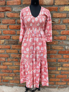 ชุดเดรสผ้าฝ้ายอินเดียพิมพ์ลายด้วยมือ สไตล์ลำลอง ทรงยาว คอวี ปักลายดอกไม้ แขนยาว สำหรับผู้หญิง - Product Image 6