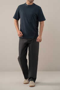 Camisetas de Manga Corta para Hombre Hechas en Pakistán, Personalizadas, de Algodón Tejido, Color Azul Marino Texturizado, Estilo Moderno para el Verano - Product Image 5