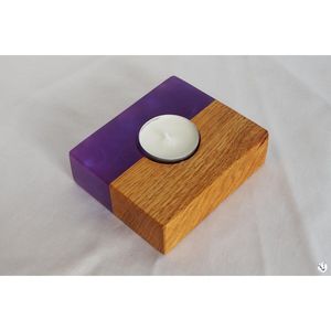 Portavelas de resina morada, soporte de madera para velas de té, candelabro hecho a mano, decoración de velas moradas, portavelas de resina, portavelas de madera. - Product Image 5