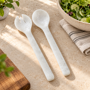 Fabricant de serveurs à salade en résine effet marbre blanc faits à la main |   Cuillères de service personnalisées en gros OEM ODM en vrac - Product Image 1