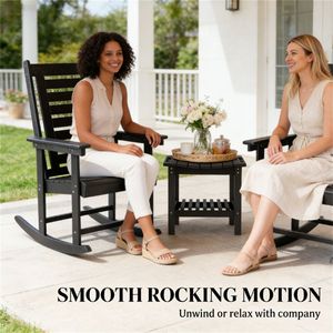 Set di 2 Pezzi: Sedia a Dondolo e Poltrona da Terrazza Nere per Arredo Esterno - Product Image 3