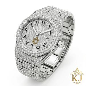 Montre Hip Hop Premium avec bracelet en acier inoxydable, cadran en verre orné de pierres Moissanite, finition glacée luxueuse, conçue pour hommes - Product Image 1