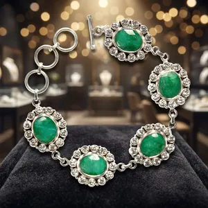 Magnificent Green Emerald Solid Silver Bracelet Elegant Party Wear Floral Halo Gemstone Bracelet Luxury Statement Jewelry Gift - Product Image 4
