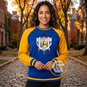เสื้อสเวตเชิ้ตคอกลมสีน้ำเงินทองสำหรับผู้หญิง Sigma Gamma Rho ปักลายตราสัญลักษณ์ด้านหน้า ผ้าฝ้ายฟลีซเนื้อนุ่ม ทรงปกติ - Product Image 2