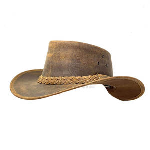 Sombrero Vaquero de Cuero Vintage con Estilo de Sombrero de Paja, Diseño Occidental Negro, Unisex, Cierre de Tirar, para Fiestas, Deportes, Pesca - Product Image 2