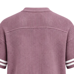 Dusty Pink Knit <b>V</b> <b>Neck</b> Sports Jersey Short Sleeve White Stripe Detail Custom <b>Oversized</b> Casual Athletic Performance Team <b>Shirt</b> - Product Image 6