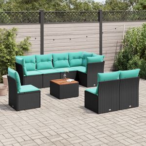Set di divani da giardino in polyrattan nero da 9 pezzi con cuscini, comoda soluzione per la conservazione - Product Image 1