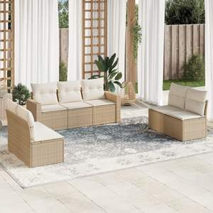 Conjunto de Sofá de Jardín de Ratán Beige con Cojines de Poliéster, Muebles de Exterior de Diseño Contemporáneo, Impermeables, para Uso en Patio - Product Image 3