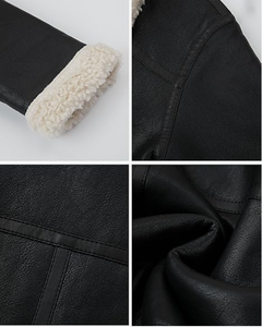 Blouson Moto Femme en Similicuir et Fausse Fourrure Style Café Racer Respirant Court en Peau de Mouton Synthétique Hiver Doublure en Fausse Fourrure OEM - Product Image 5