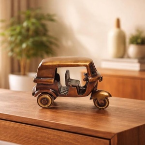 Handmade Polished Religious Indian Brass Auto Rickshaw Miniature Statue 415gm Two Wheeler Pedestrian Figurine Brown Home Decor - Product Image 4