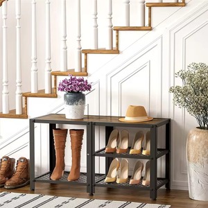 Un porte-chaussures en bois et en métal, fabriqué avec soin par KHOOSI OVERSEAS, garde votre entrée bien rangée et bien organisée. - Product Image 2