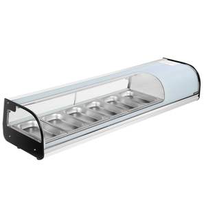 Équipement de réfrigération pour cuisine commerciale, 2,2 pi3, éclairage LED, contrôle numérique de la température, vitrine de comptoir à 6 bacs, incurvée - Product Image 1