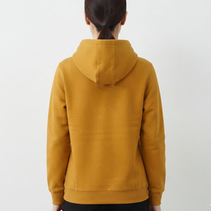 Sweat-shirt à capuche pour femme, couleur jaune moutarde unie, décontracté, à manches longues, avec poche, fabriqué par un fabricant OEM - Product Image 3